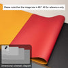 A red premium PU leather desk mat shown in a close-up angle against a dark background.