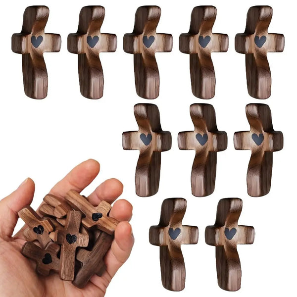 Wooden Pocket Cross with Heart Cutout
