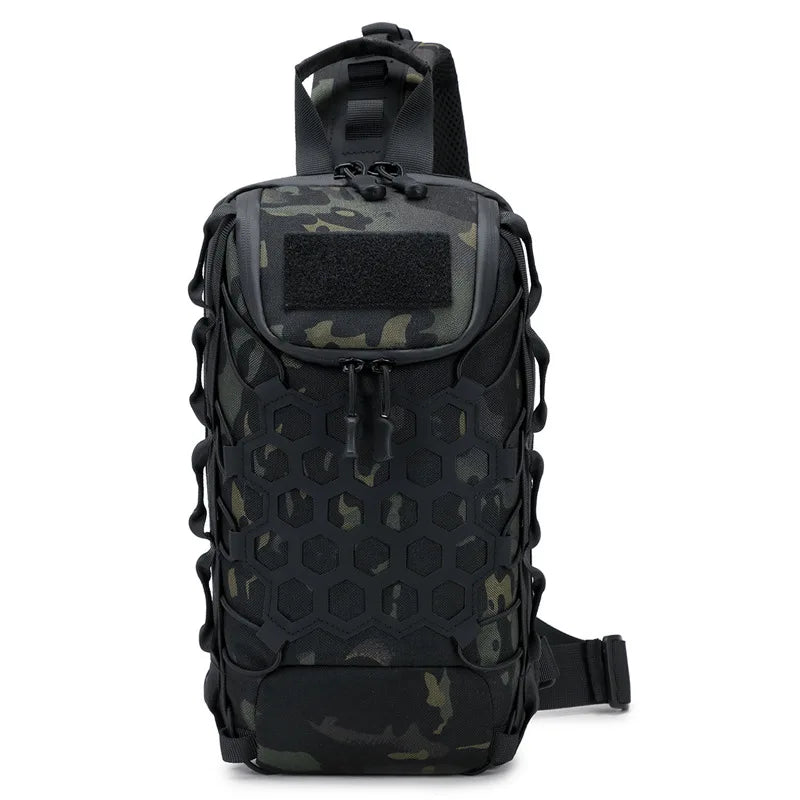 Sac de tirage tactique noir MOLLE avec motif camouflage et sangle réglable