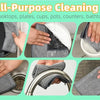 A collection of double-sided non-scratch dishcloths made of microfiber and mesh being used for cleaning various household ite