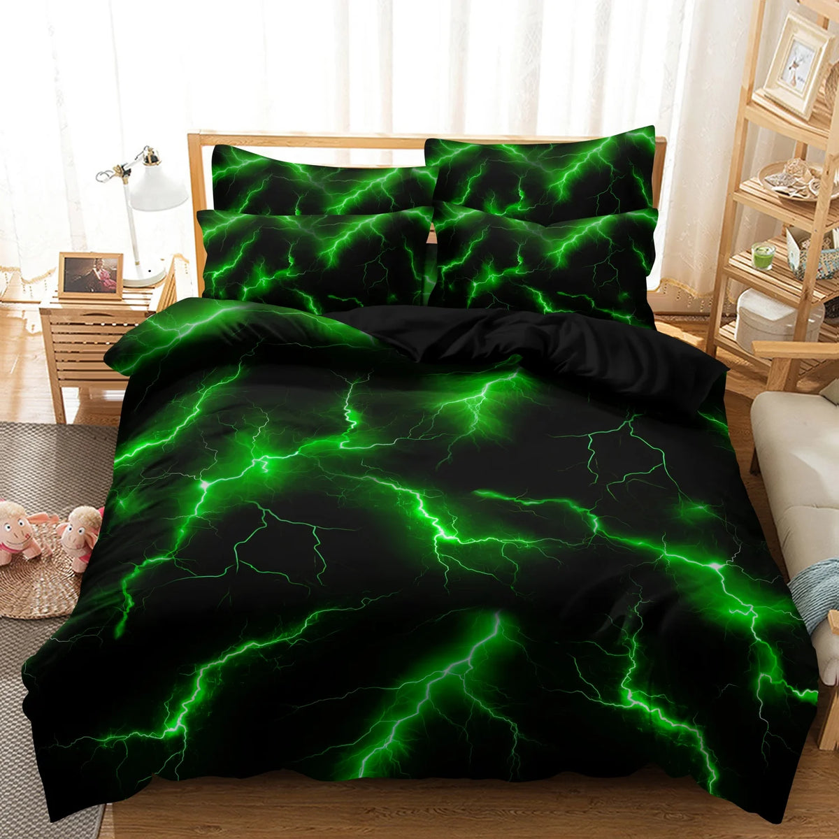 Lightning Storm Print Duvet Cover Set – Soft, Breathable Bedding for All Seasons