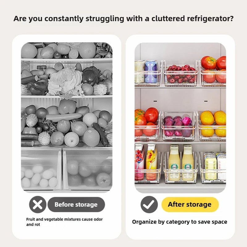 Clear Fridge Organizer Bins – Rectangle Plastic Storage for Fruit, Vegetables & Beverages