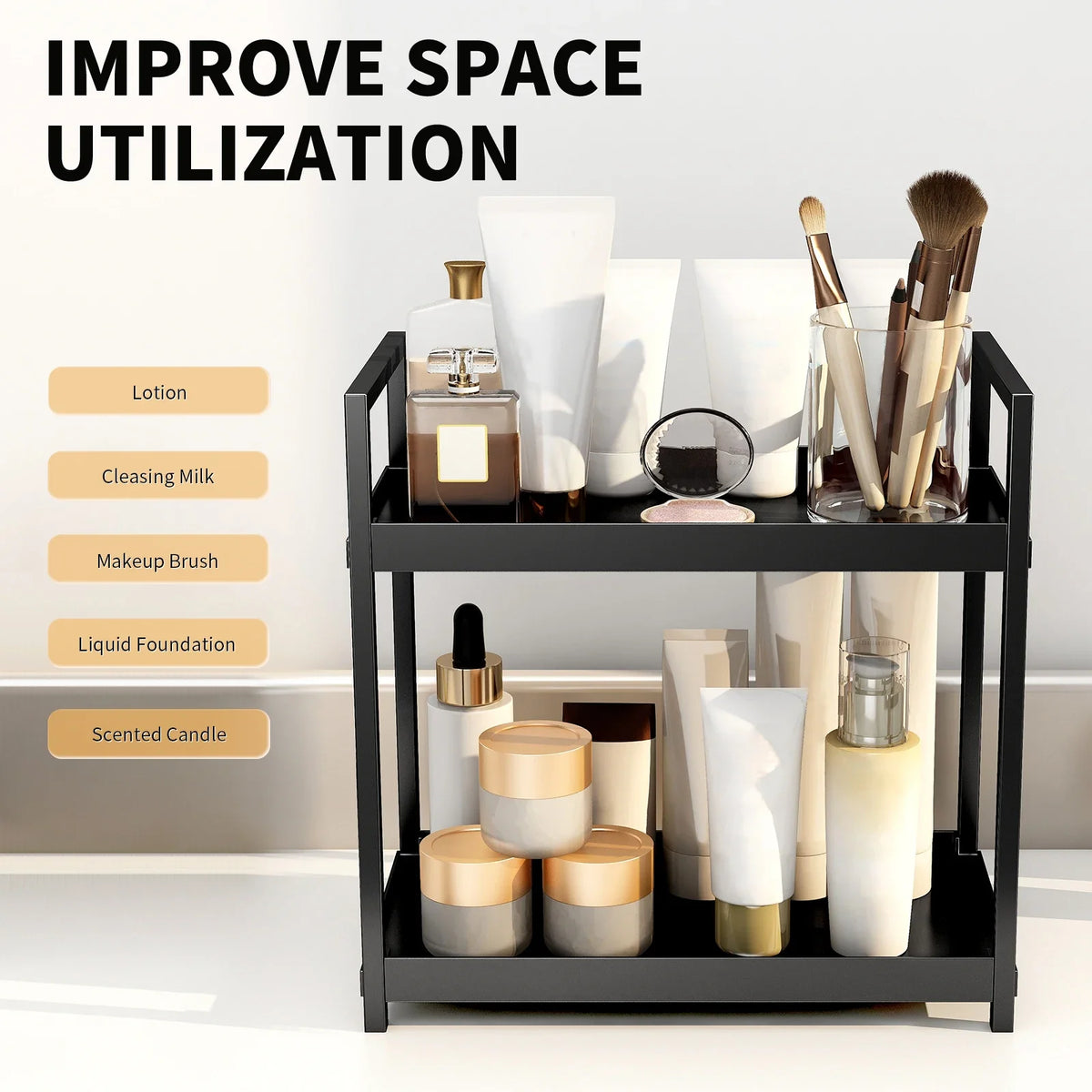 2-Tier Metal Desktop Organizer Rack for Cosmetics, Office Supplies & Bathroom Essentials