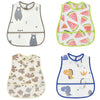 A set of waterproof adjustable baby feeding bibs in various patterns and colors for feeding