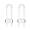 A pair of white adjustable U-shaped child safety cabinet locks with knob handles.