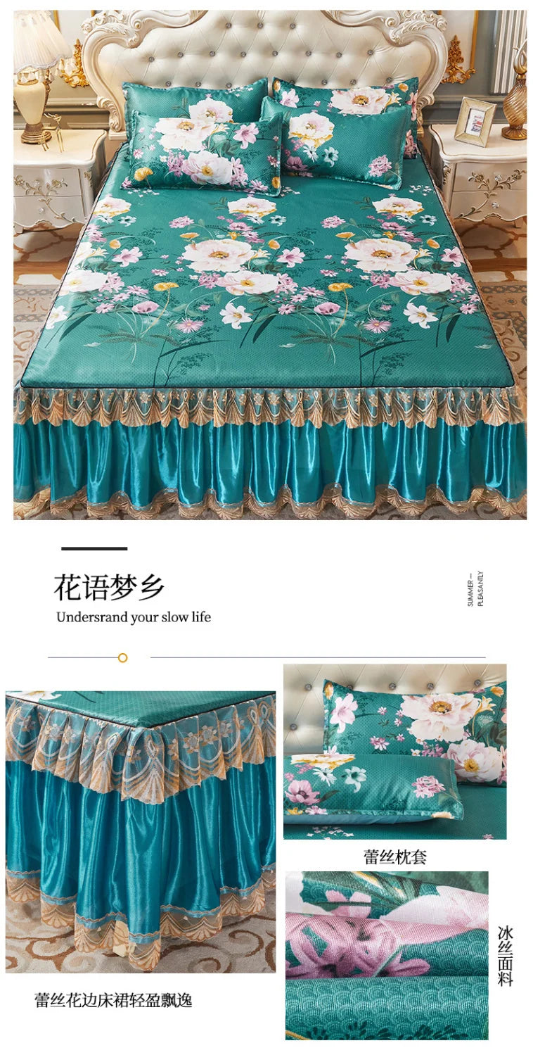 4-Piece Royal Blue Bedding Set with Bed Skirt and Pillow Covers