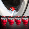 Set of four red tire valve caps featuring the American flag design, shown in various angles.