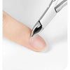 A hand holds professional stainless steel cuticle nippers, demonstrating the joint nail edge from root pruning dead skin.