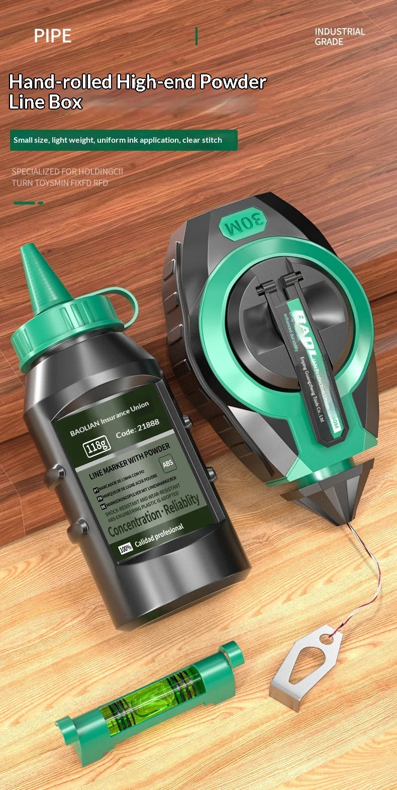 Chalk Line Reel with Quick Retraction for Precise Marking