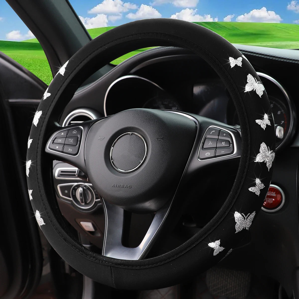 Glitter Butterfly Steering Wheel Cover – Waterproof & Non-Slip