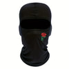Black floral balaclava face mask with a red rose design