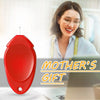 A red needle threader set is shown next to a woman smiling in a bright indoor setting.