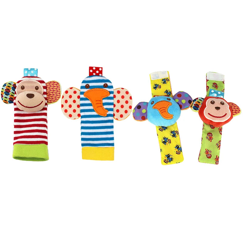 Soft Plush Baby Rattle Wrist and Foot Socks Set for Newborns
