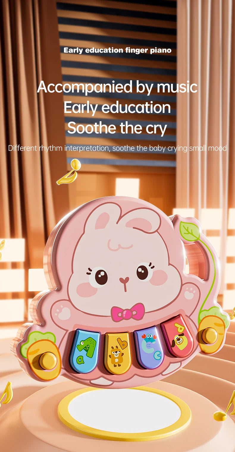 A pink animal piano toy featuring a rabbit design with colorful keys for early education and soothing music.