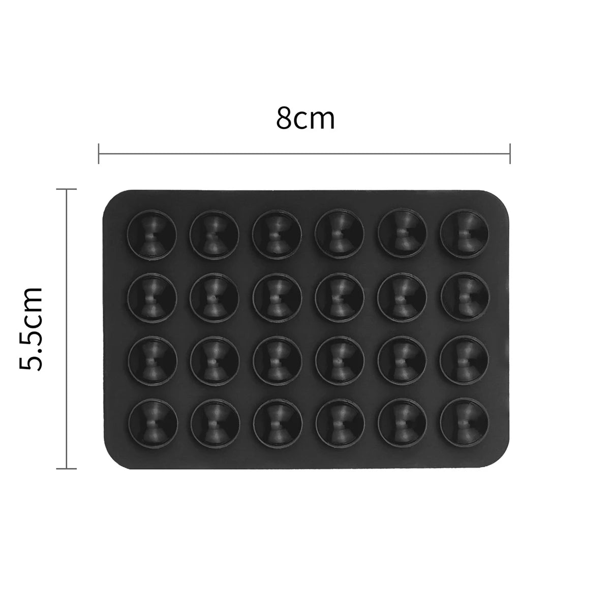 Black silicone suction pads for phone mounts arranged in a grid.