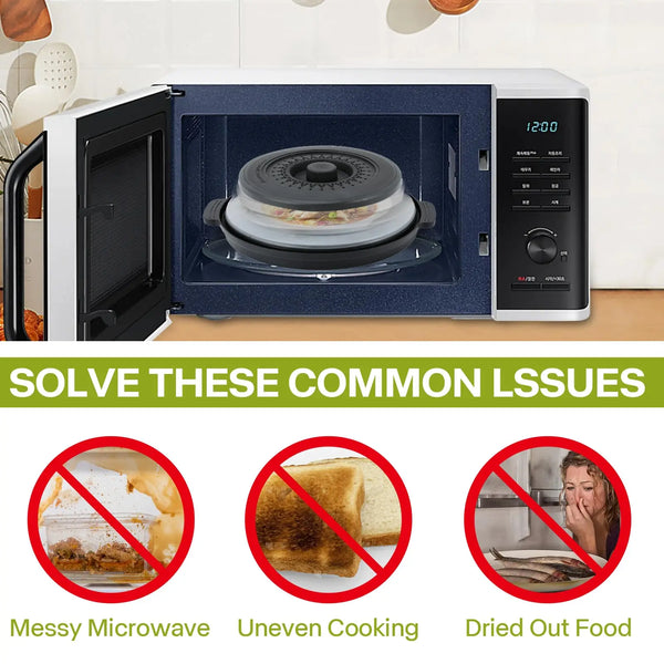 Foldable Microwave Splatter Cover with Base Mat — 2-in-1 Food Lid and Colander