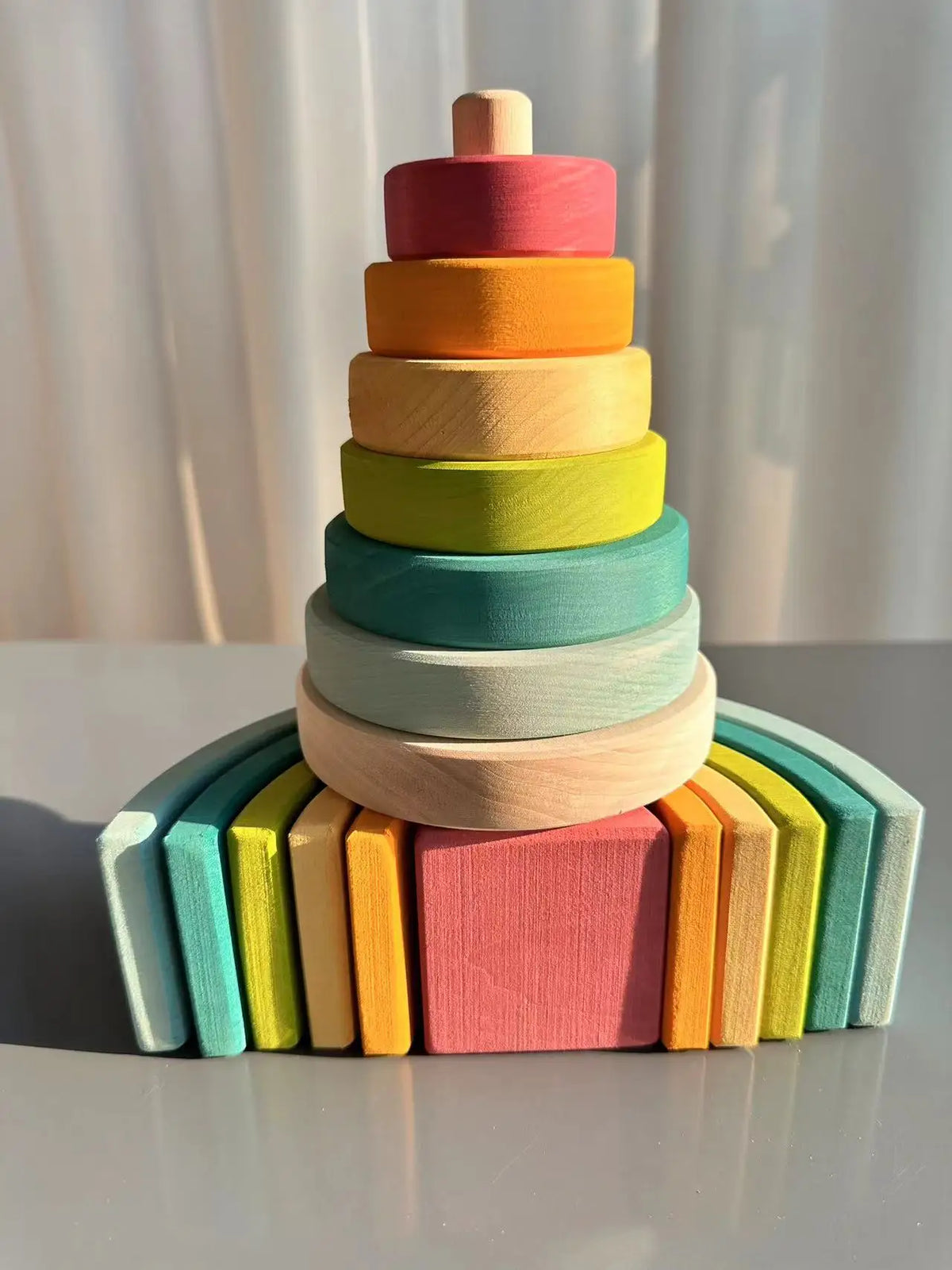 Rainbow Stacking Blocks & Peg Dolls Set – Natural Wooden Toy