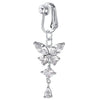 Schmetterling Clip-On Bauchnabelring mit rosa Zirkon