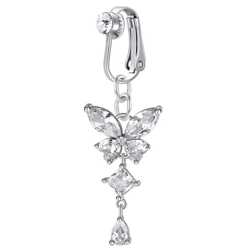 Schmetterling Clip-On Bauchnabelring mit rosa Zirkon