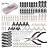 A collection of zipper repair components including sliders, hooks, and other parts for universal zipper repair.