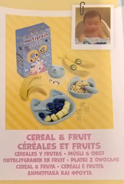 A DIY kit featuring a miniverse real baby mini doll and miniature food accessories for children.