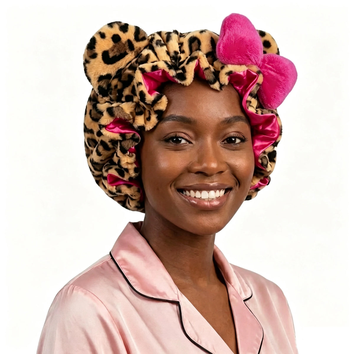 Leopard Print Satin-Lined Sleep Bonnet for Women