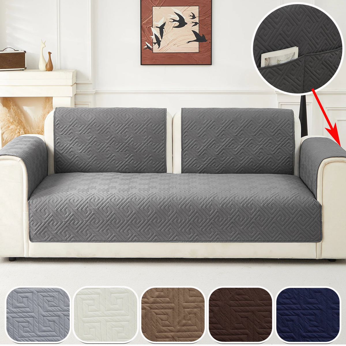 Geometric Quilted Sofa Cover – Soft, Stretchable Protection for Any Seat