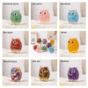 A collection of handcrafted crystal owl figurines in various colors including aventurine quartz, rose quartz, aquamarine, red