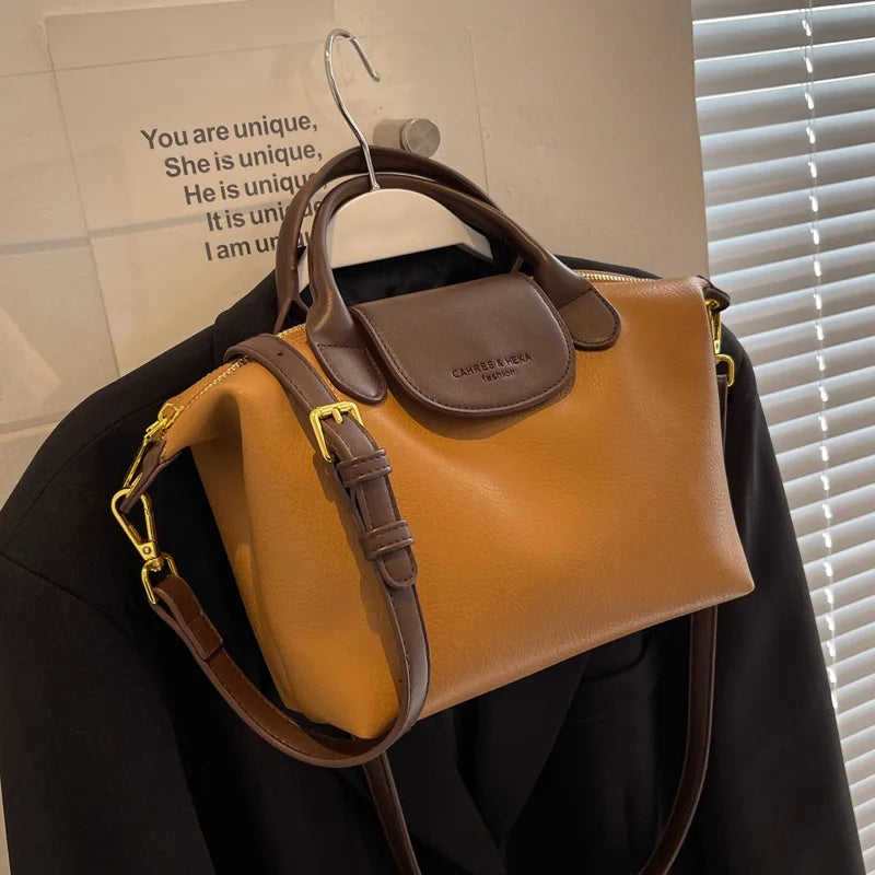Vintage PU Leather Crossbody Bucket Bag