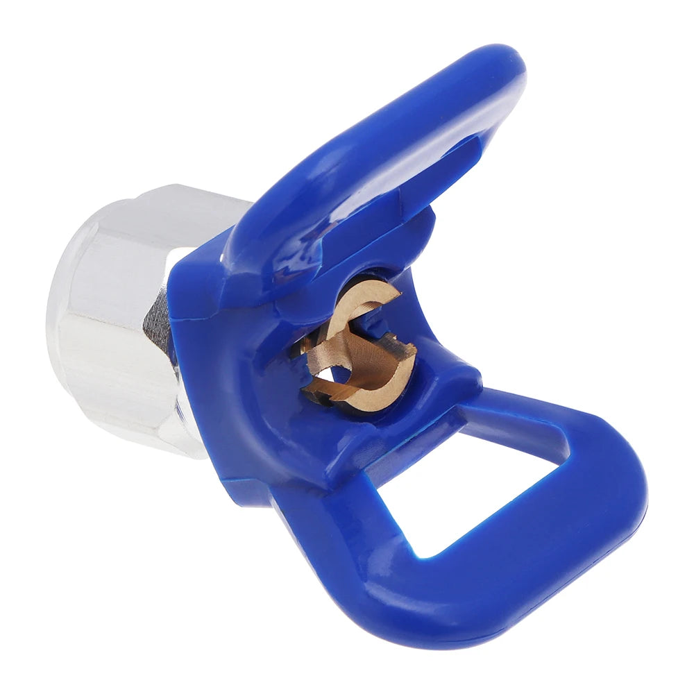 Blue airless paint sprayer extension pole with a clamp mechanism.