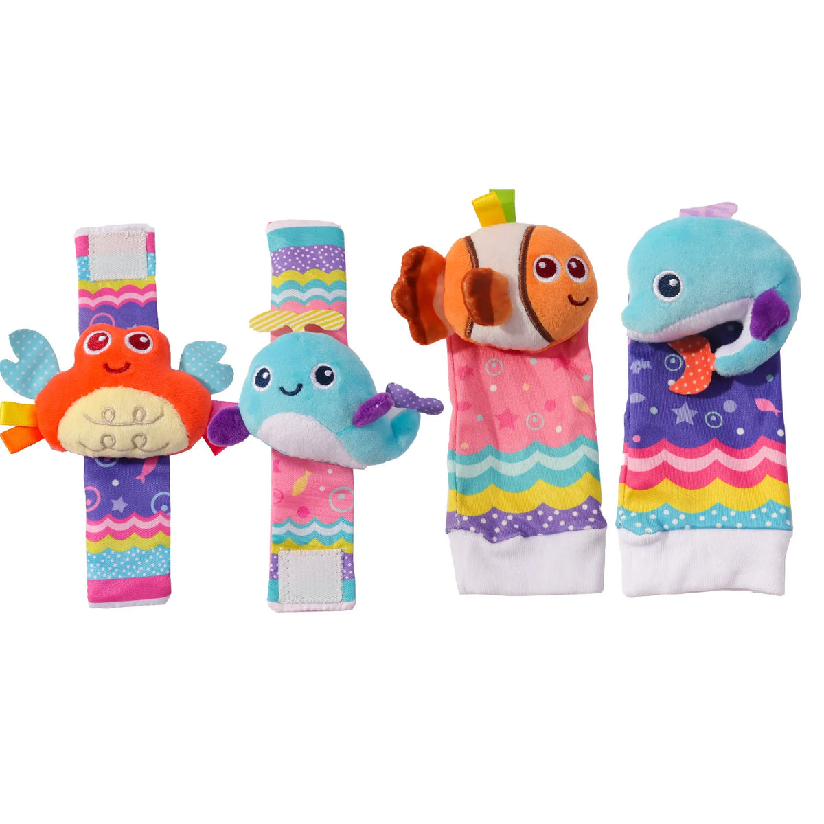 Baby Wrist Rattles and Animal Socks Set for Sensory Development