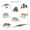 Mini set of 8 realistic animal figurines including an elephant, tiger, dinosaur, and others for kids.