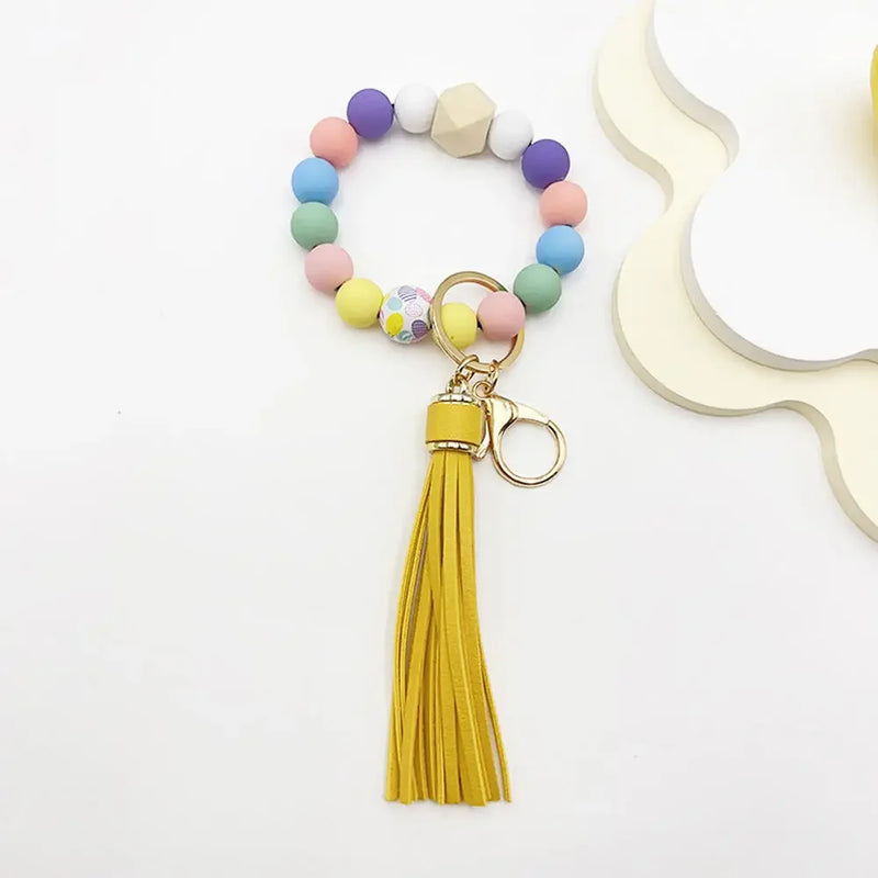 Boho Silicone Bead Keychain with Tassel