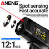 Aneng spot sensing thermometer showing a measurement, emphasizing accuracy and distance ratio.