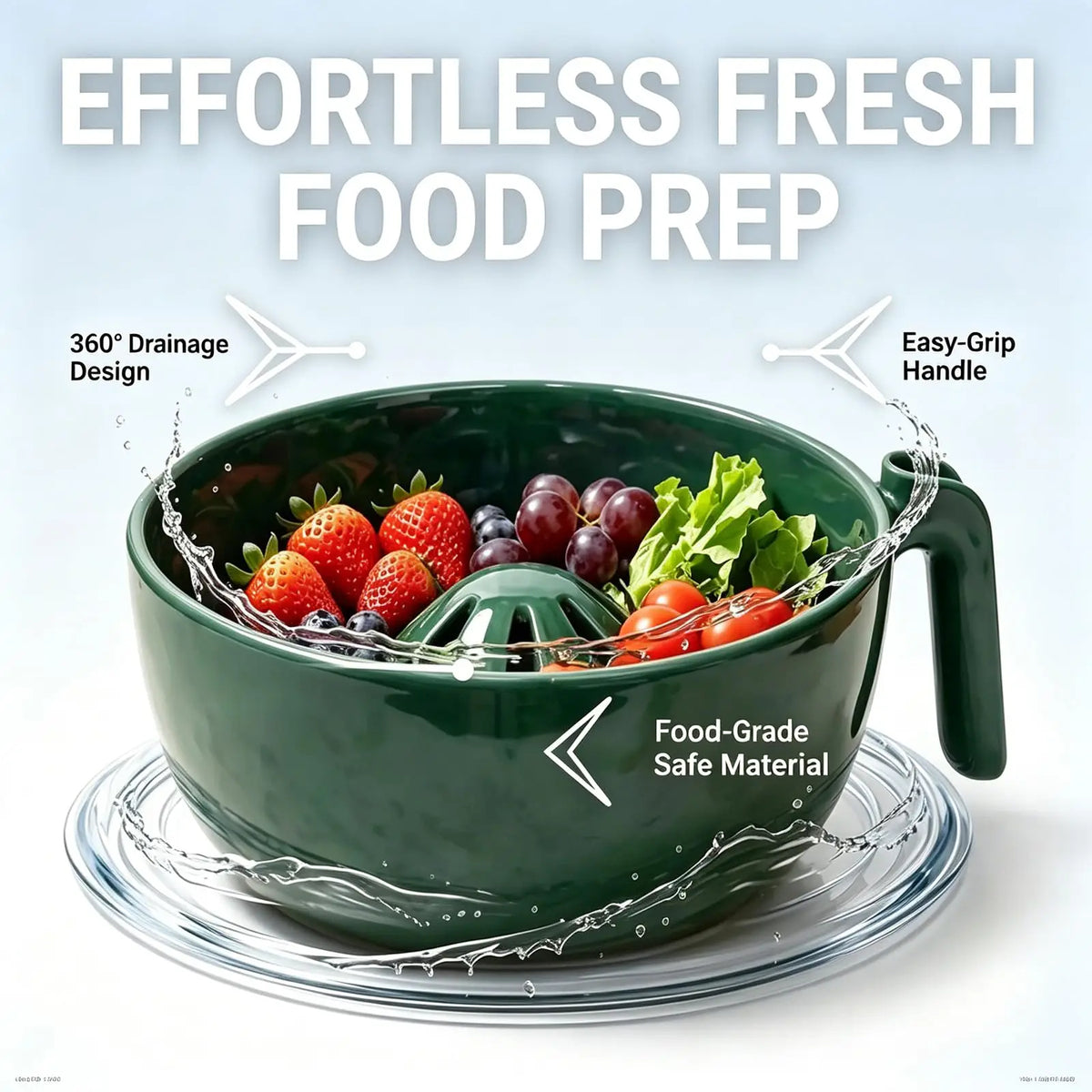 Self-Spinning Fruit & Vegetable Washer Bowl with Drain Holes