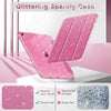 Coque protectrice pailletée rose et scintillante pour iPad, gros plans sur la texture et la finition.