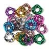 A collection of colorful acrylic spacer beads in a wave pattern for jewelry making