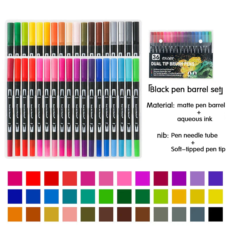 Dual Tip Watercolor Art Markers - 12 Color Set