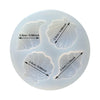 A silicone mold set with four individual cavities for decorating cakes, showing various sizes like 2.5cm and 3.5cm.