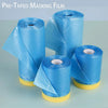 Rolls of blue pre-taped masking film used for painting projects