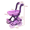 A purple fashion doll accessory set featuring a pink bathtub and a purple stand with wheels.