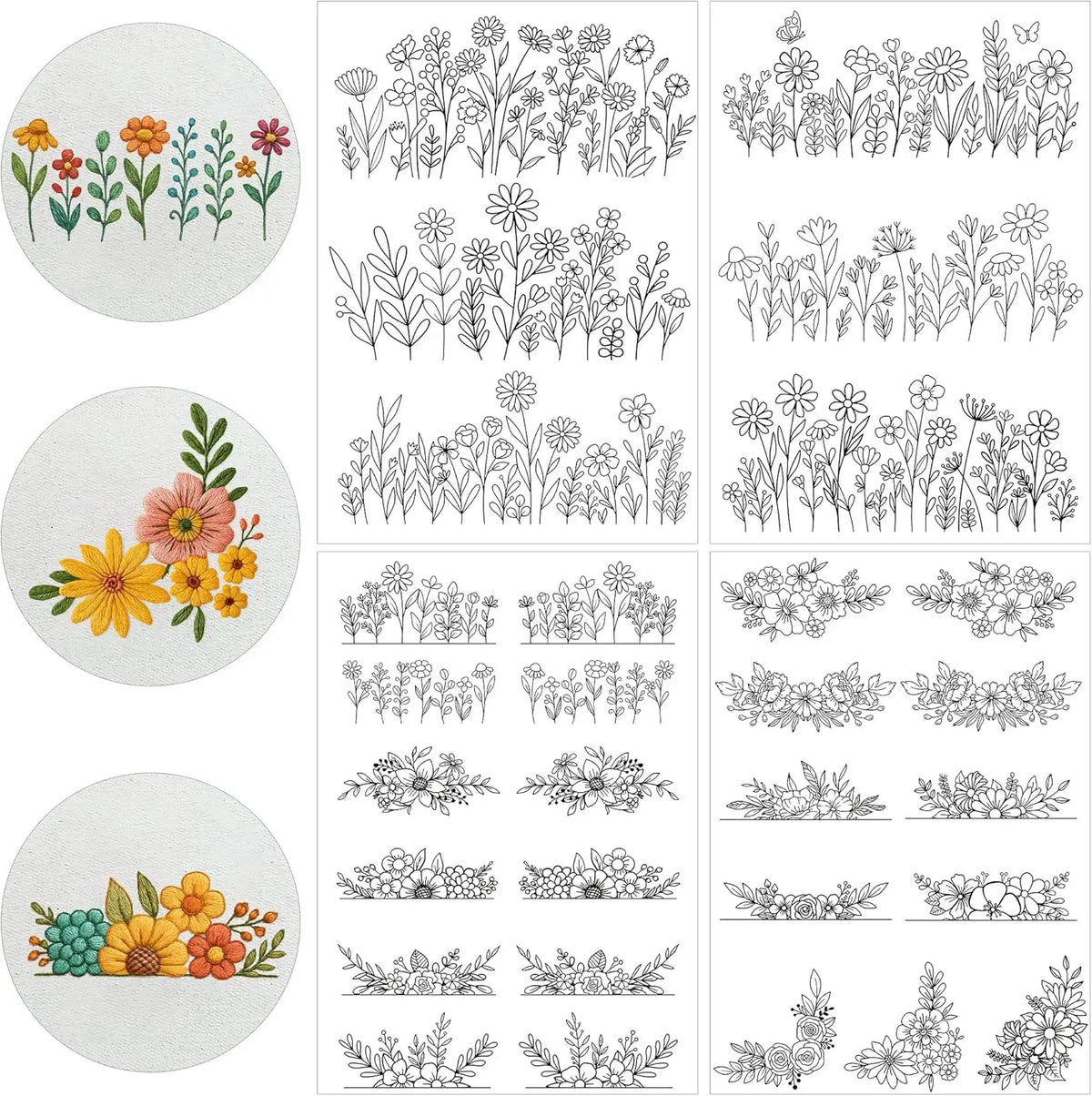 Pre-Printed Water-Soluble Embroidery Stabilizer Sheets with Floral & Letter Patterns