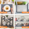 A set of kitchen organization products including a dining table, an office desk, a bookshelf, and a dish shelf.
