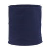 Navy blue cozy cotton blend neck warmer scarf rolled into a cylinder.