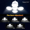 A white LED light fixture with five gears adjustment options shown in various brightness levels.