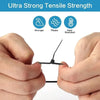 Hands demonstrate the ultra strong tensile strength of a black nylon self-locking cable tie.