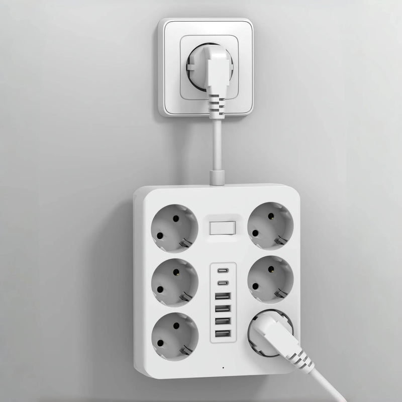 6-Outlet Wall Socket Extender with 4 USB & 2 Type-C Ports