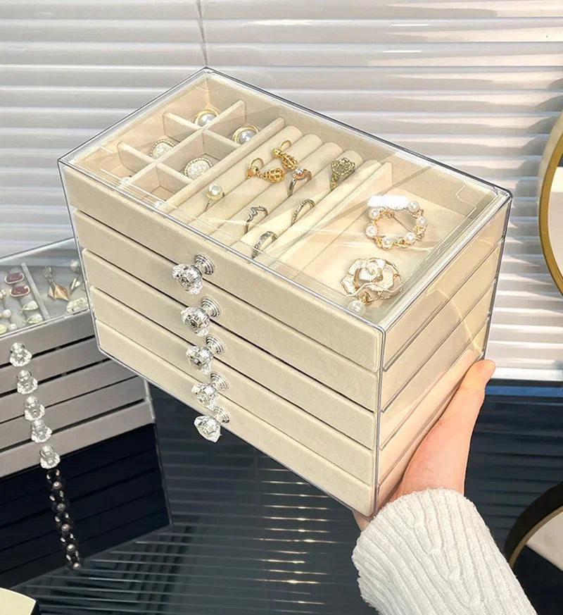 5-Layer Desktop Jewelry Organizer with Drawers and Display Top