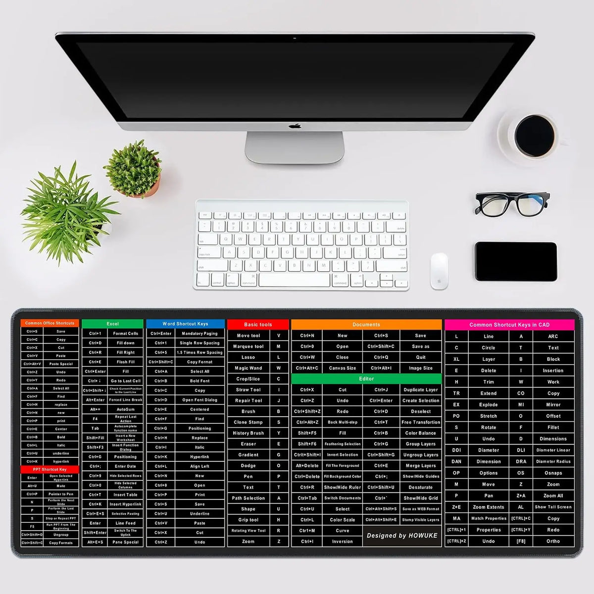 Excel Shortcut Large Mouse Pad with Stitched Edges