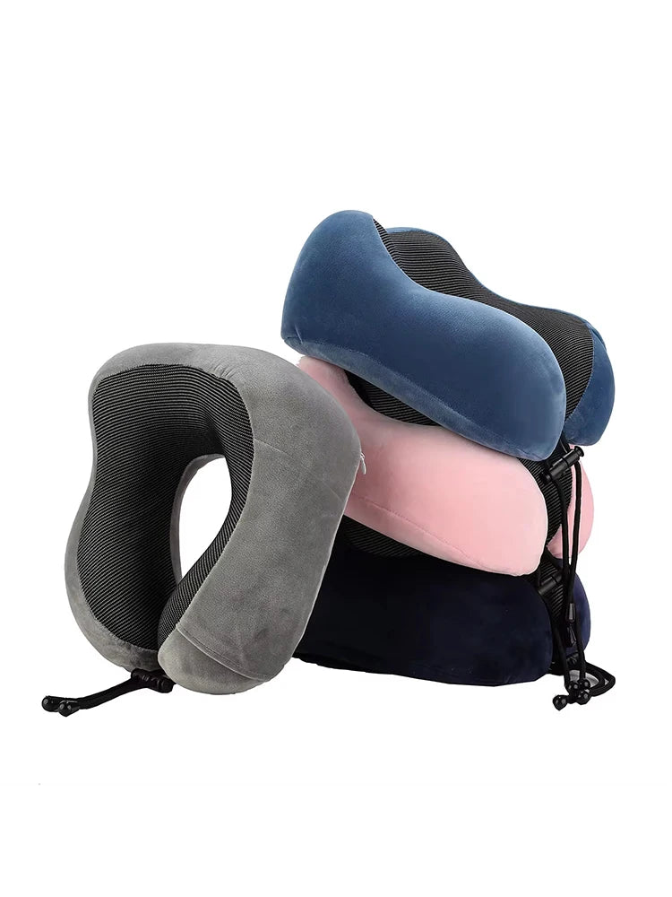 Memory Foam Travel Neck Pillow with Built-in Massage